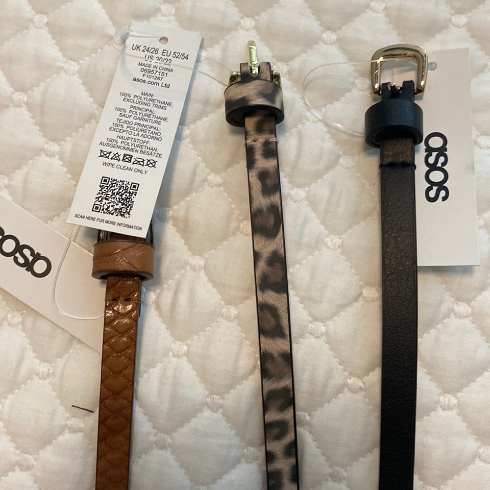 ASOS DESIGN Curve 3 Pack Waist and Hip Jeans Belts in Snake and Leopard NEW